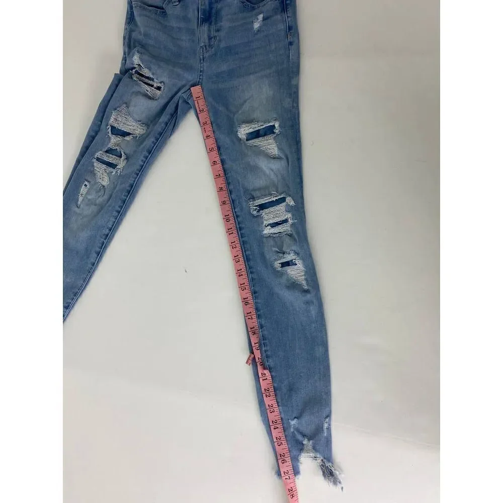 American Eagle Super Hi-Rise Jegging Light Wash Distressed Stretch - Size 0